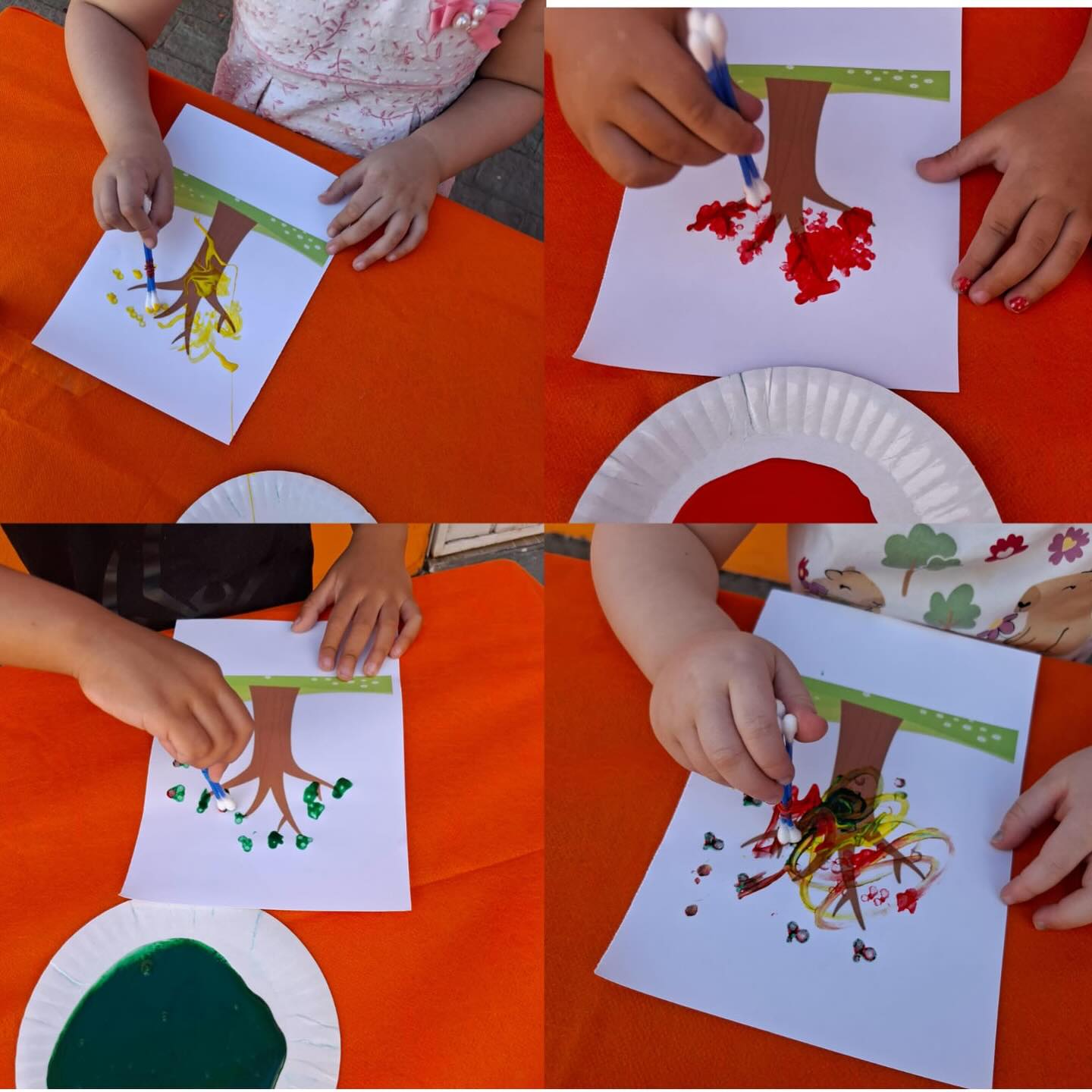 Atividade de arte com papel, tinta e cotonete